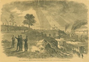 View of Jefferson City, Missouri, Showing the New Fortifications, and the Arrival and Departure of Troops